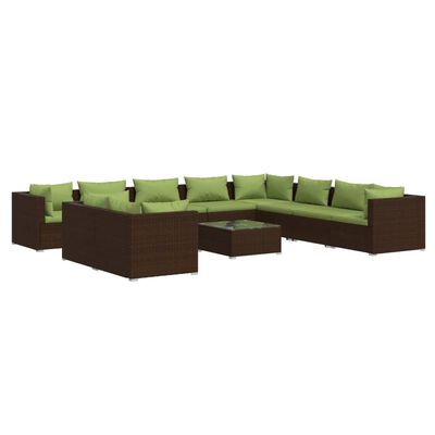 vidaXL Set Divani da Giardino 11 pz con Cuscini in Polyrattan Marrone