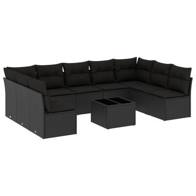 vidaXL Set Divani da Giardino 10pz con Cuscini in Polyrattan Nero