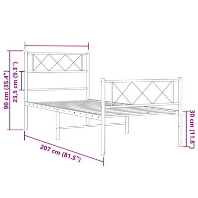 vidaXL Giroletto con Testiera e Pediera Metallo Bianco 100x200 cm