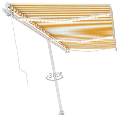 vidaXL Tenda da Sole Retrattile Manuale e LED 600x300cm Gialla Bianca