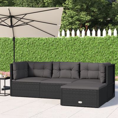 vidaXL Set Divani da Giardino 4 pz con Cuscini Nero in Polyrattan