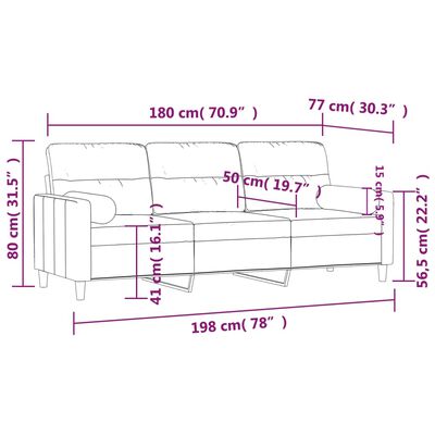 vidaXL Divano a 3 Posti con Cuscini Crema 180 cm in Tessuto