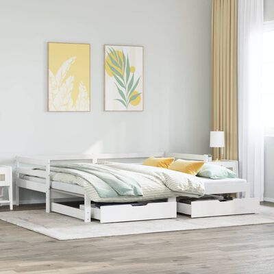 vidaXL Dormeuse Letto Estraibile e Cassetti Bianco 90x200cm Legno Pino