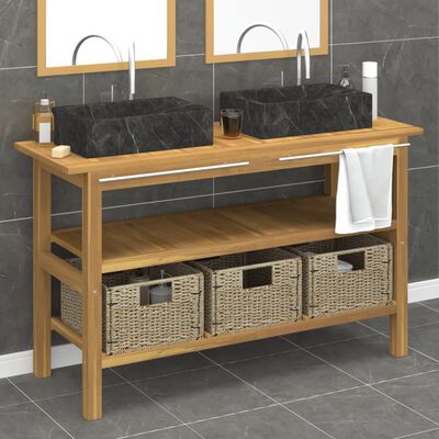 vidaXL Mobile Vanità Bagno e Lavandini Marmo Nero Legno Massello Teak