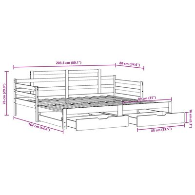 vidaXL Dormeuse Letto Estraibile e Cassetti Bianca 80x200cm Legno Pino