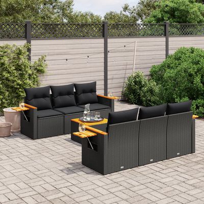 vidaXL Set Divani da Giardino con Cuscini 7pz Nero Polyrattan