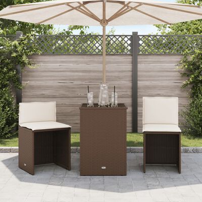 vidaXL Set Bistrò 3 pz con Cuscini Marrone in Polyrattan