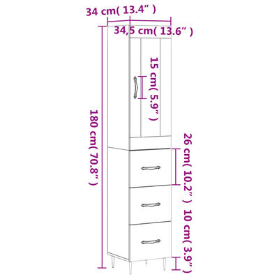 vidaXL Credenza Rovere Fumo 34,5x34x180 cm in Legno Multistrato