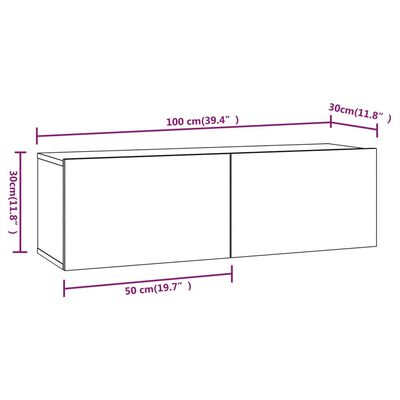 vidaXL Mobili TV Muro 2pz Rovere Sonoma 100x30x30 cm Legno Multistrato