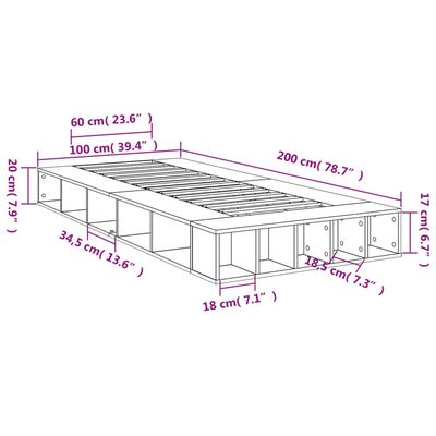 vidaXL Giroletto Grigio Sonoma 100x200 cm in Legno Multistrato