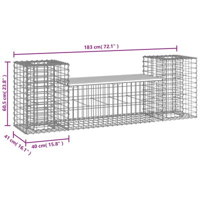 vidaXL Panca Giardino Design Gabbione 183x41x60,5 cm Massello di Pino