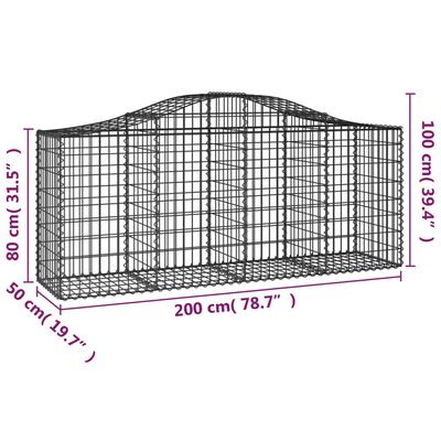 vidaXL Cesti Gabbioni ad Arco 4 pz 200x50x80/100 cm Ferro Zincato