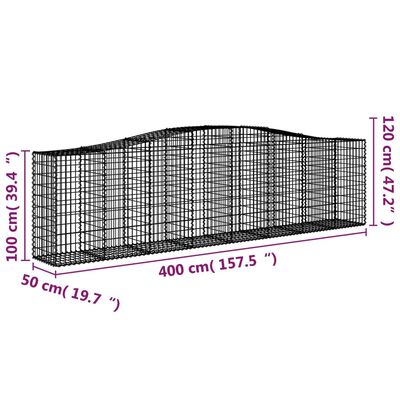 vidaXL Cesti Gabbioni ad Arco 2 pz 400x50x100/120 cm Ferro Zincato