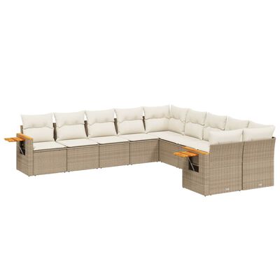 vidaXL Set Divano da Giardino 10 pz con Cuscini Beige in Polyrattan