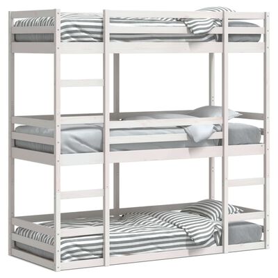 vidaXL Letto a Castello Triplo Bianco 90x200 cm Legno Massello di Pino