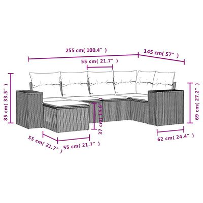 vidaXL Set Divano da Giardino 6pz con Cuscini Grigio Chiaro Polyrattan