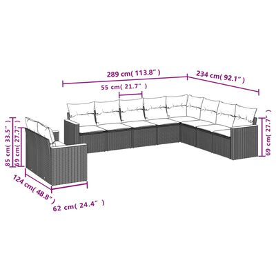 vidaXL Set Divano da Giardino 10 pz con Cuscini Beige Misto Polyrattan