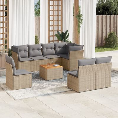 vidaXL Set Divano da Giardino 9 pz con Cuscini Beige in Polyrattan