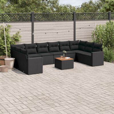 vidaXL Set Divani da Giardino 11 pz con Cuscini in Polyrattan Nero