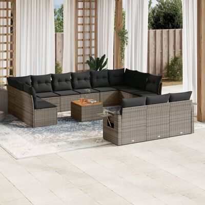 vidaXL Set Divani da Giardino 14pz con Cuscini in Polyrattan Grigio