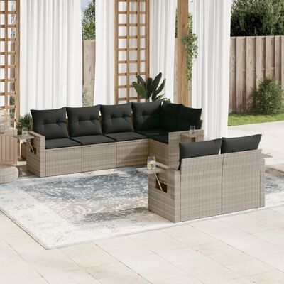 vidaXL Set Divani da Giardino 7pz con Cuscini Grigio Chiaro Polyrattan