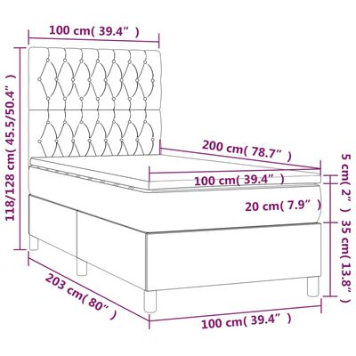 vidaXL Letto a Molle con Materasso e LED Crema 100x200cm in Tessuto