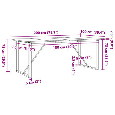 vidaXL Tavolo da Pranzo Telaio a O 200x100x75 cm Massello Pino e Ghisa