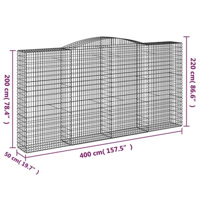 vidaXL Cesti Gabbioni ad Arco 6 pz 400x50x200/220 cm Ferro Zincato