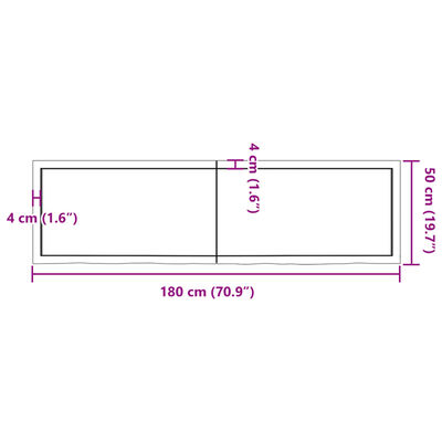 vidaXL Piano Bagno Marrone Scuro 180x50x(2-4)cm Legno Trattato