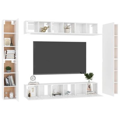 vidaXL Set di Mobili Porta TV 10 pz Bianco Lucido in Legno Multistrato