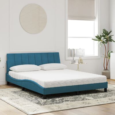 vidaXL Letto con Materasso Blu 160x200 cm in Velluto