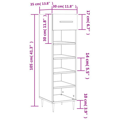 vidaXL Scarpiera Bianca 30x35x105 cm in Legno Multistrato