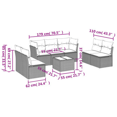 vidaXL Set Divano da Giardino 8 pz con Cuscini Grigio in Polyrattan