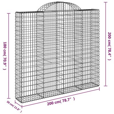 vidaXL Cesti Gabbioni ad Arco 3 pz 200x30x180/200 cm Ferro Zincato