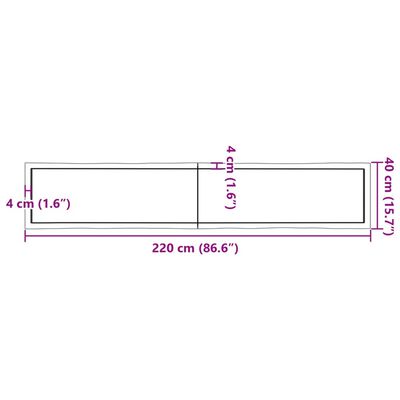 vidaXL Piano Tavolo Marrone Chiaro 220x40x(2-6) cm Rovere Non Trattato