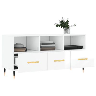 vidaXL Mobile Porta TV Bianco Lucido 102x36x50 cm in Legno Multistrato