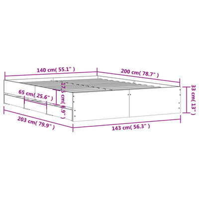 vidaXL Giroletto Cassetti Grigio Sonoma 140x200 cm Legno Multistrato