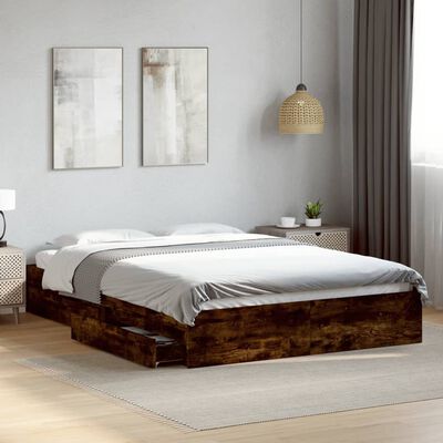 vidaXL Giroletto con Cassetti Rovere Fumo 160x200 cm Legno Multistrato