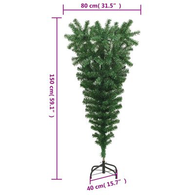 vidaXL Albero di Natale Artificiale Capovolto con Supporto Verde 150 cm PVC