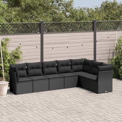 vidaXL Set Divani da Giardino con Cuscini 7pz Nero Polyrattan