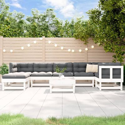 vidaXL Set Divani da Giardino 8pz con Cuscini in Legno Massello Bianco