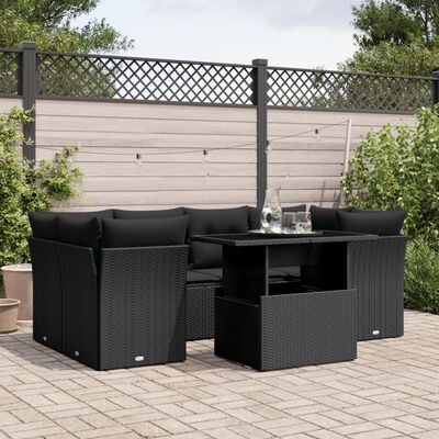 vidaXL Set Divani da Giardino con Cuscini 7pz Nero Polyrattan