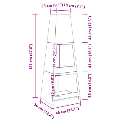 vidaXL Caminetto da Esterno Design Torre Deposito Tronchi Nero Acciaio