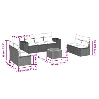 vidaXL Set Divano da Giardino 8 pz con Cuscini Beige in Polyrattan