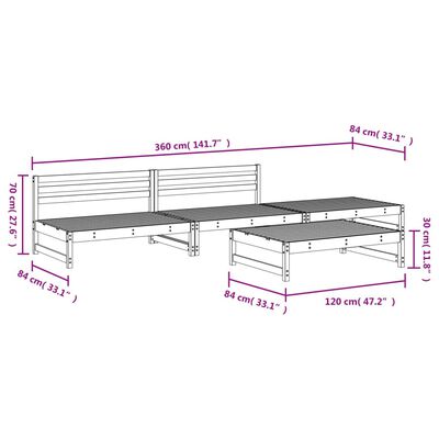 vidaXL Set Salotto da Giardino 4 pz Grigio in Legno Massello di Pino