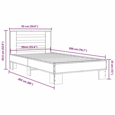 vidaXL Giroletto Rovere Sonoma 90x200 cm Legno Multistrato e Metallo