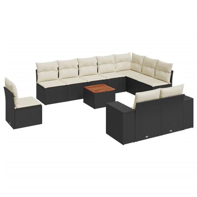 vidaXL Set Divani da Giardino 11 pz con Cuscini in Polyrattan Nero