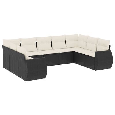 vidaXL Set Divani da Giardino 9 pz con Cuscini Nero in Polyrattan