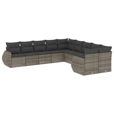 vidaXL Set Divano da Giardino 10 pz con Cuscini Grigio in Polyrattan