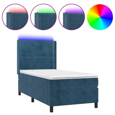 vidaXL Letto a Molle con Materasso e LED Blu Scuro 90x190cm in Velluto